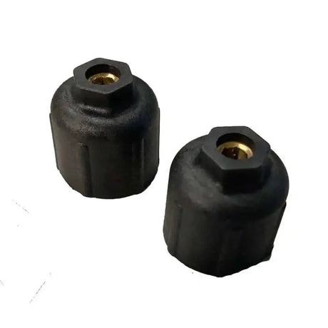 Black rubber point two replacement end caps with hex tops and brass-colored inner fittings for missing ends caps