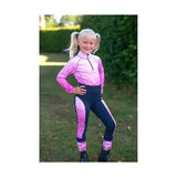 Pony fantasy riding tights by little rider in pink and navy with stretchy fabric and subtle horse hoof pattern for pony lovers
