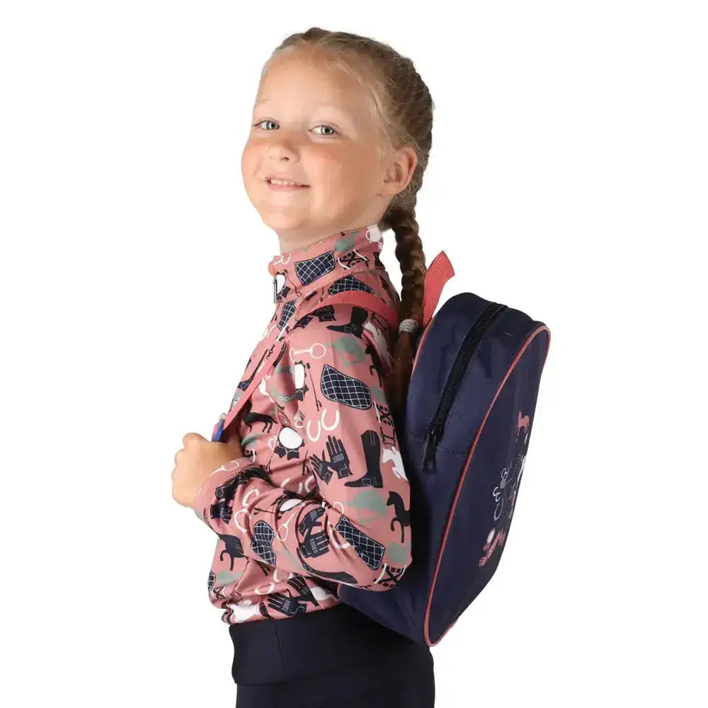 Navy blue pony passion complete grooming kit rucksack with pink trim and horse embroidery by little rider