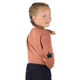 A soft blush long sleeved pony passion motif top with a star elbow patched on the left sleeve