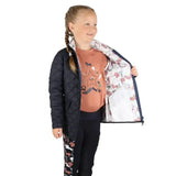 Navy blue pony passion quilted jacket with floral interior lining perfect for any rider’s wardrobe