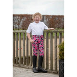 Pony Print Riding Tights Rhinegold Childrens With Full Seat Pink 22" Riding Tights Barnstaple Equestrian Supplies