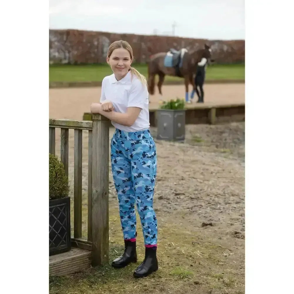 Pony Print Riding Tights Rhinegold Childrens With Full Seat Blue 22" Riding Tights