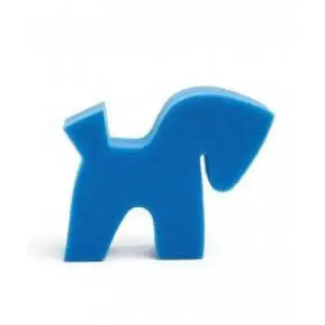 Blue plastic handy pony sponge shaped like a dog for easy horse grooming combs and tack sponges use