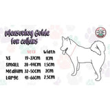 Measuring guide for pop chic boutique peacock power dog tactical dog collars showing neck sizes and collar widths