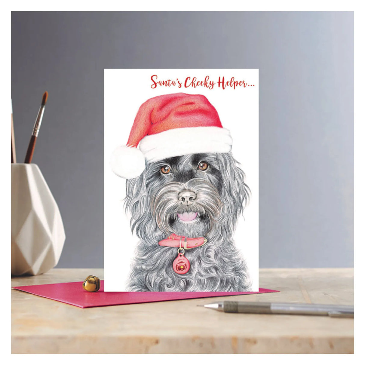 Deckled Edge Christmas Card Rosa Santa's Cheeky Helper Gift Cards Barnstaple Equestrian Supplies