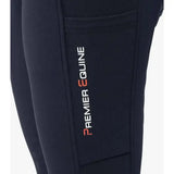 Black premier equine alexa ladies riding tights with subtle textured fabric and vertical white red branding