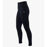 Black premier equine alexa ladies riding tights with high waist and small white logo on thigh made from technically advanced four-way fabric