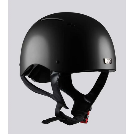 Black matte-finish motorcycle helmet with sleek design and adjustable straps from premier equine artemis gloss series