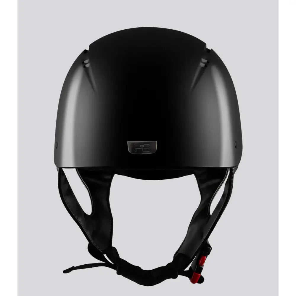 Black matte finish premier equine artemis gloss jockey skull helmet with sleek design and adjustable black straps