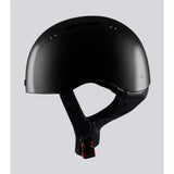 Black matte equine artemis gloss motorcycle helmet with sleek design and red accented chin strap buckle