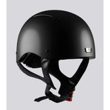 Black matte-finish motorcycle helmet with sleek design and adjustable straps from premier equine artemis gloss series