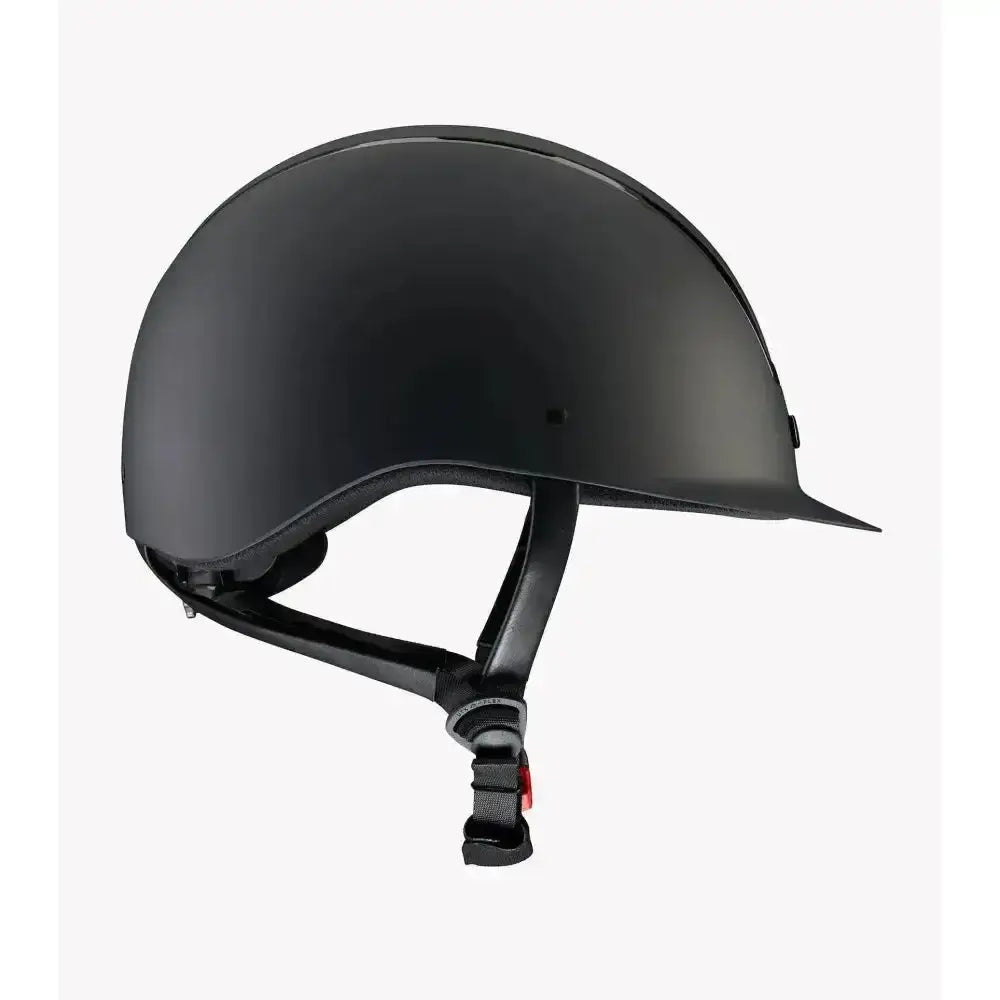 Black matte finish premier equine endeavour riding helmet with sleek design and adjustable chin strap for horse riding