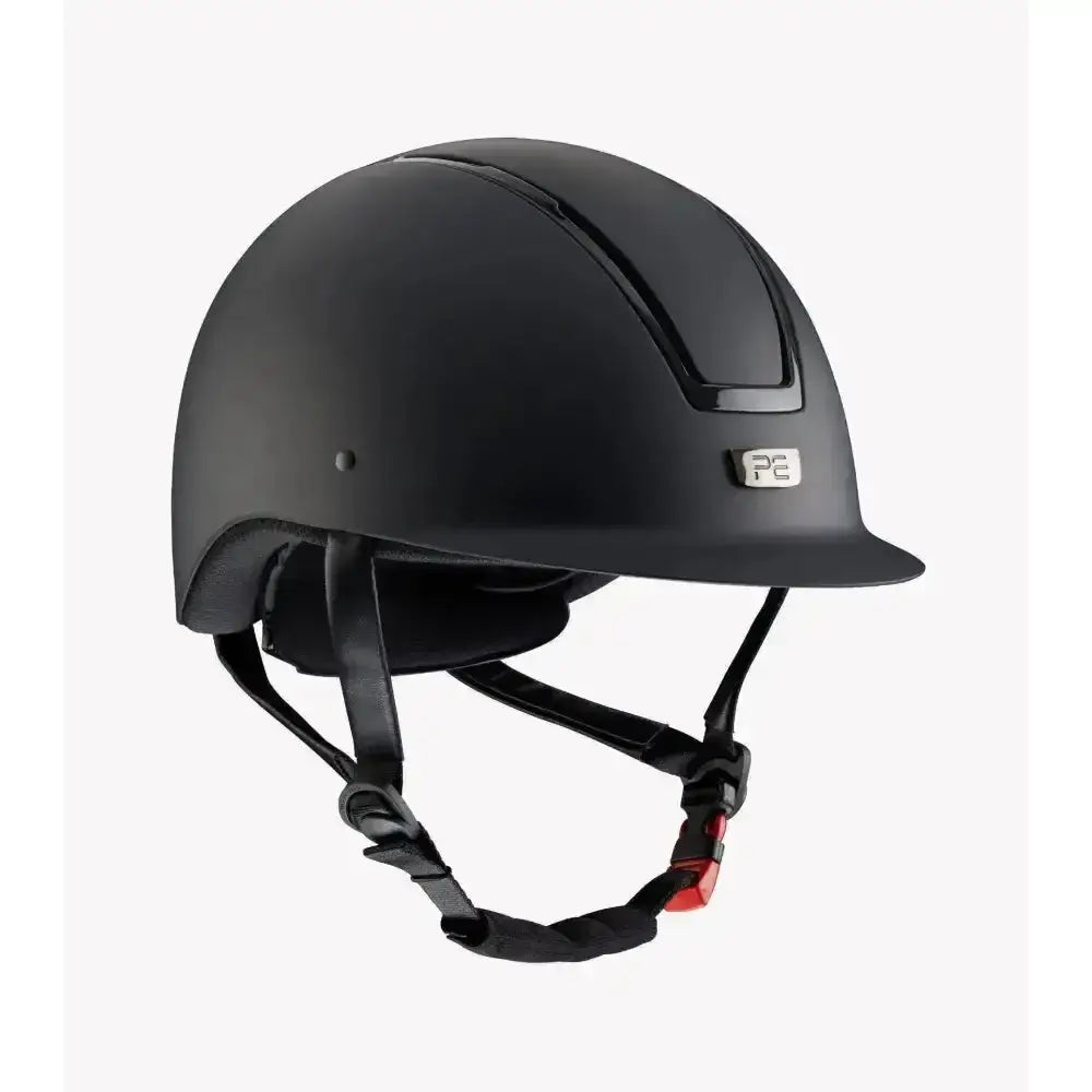 Black matte premier equine endeavour riding helmet with sleek design and subtle branding for equine endeavour horse use