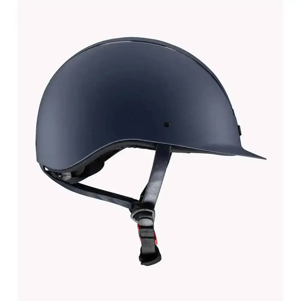 Matte black premier equine endeavour riding helmet with sleek design and adjustable chin strap for horse riding