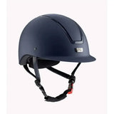 Navy blue premier equine endeavour horse riding helmet with sleek matte finish and black adjustable straps