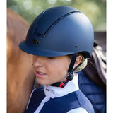 Navy blue premier equine endeavour horse riding helmet with sleek matte finish and subtle black accent lines on top