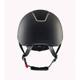 Black matte premier equine odyssey horse riding helmet with silver trim and adjustable straps for comfortable fit