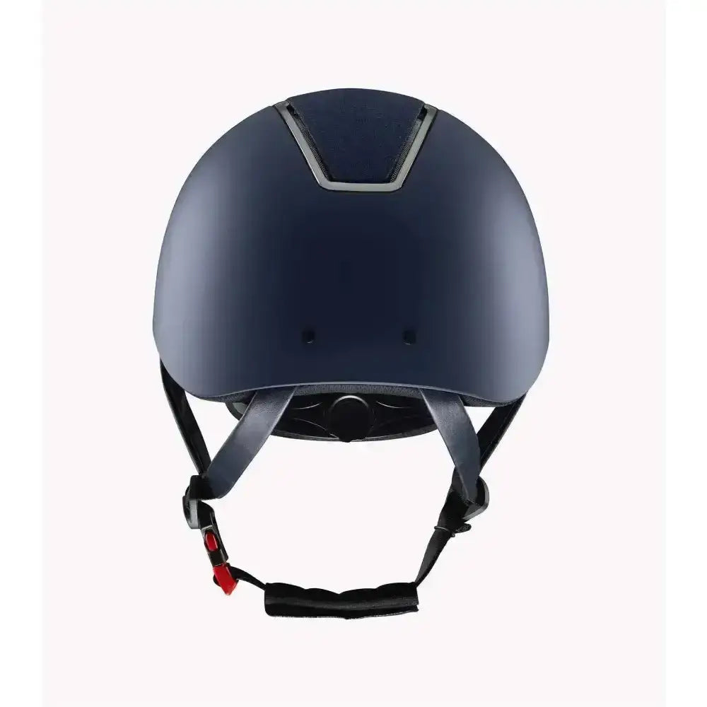 Matte navy premier equine odyssey horse riding helmet with sleek silver trim and black adjustable straps for comfort