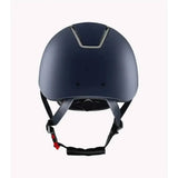 Matte navy premier equine odyssey horse riding helmet with sleek silver trim and black adjustable straps for comfort