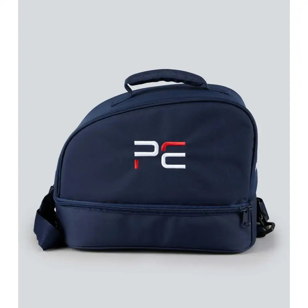 Navy blue premier equine odyssey insulated team helmet bag with adjustable shoulder strap and top handle