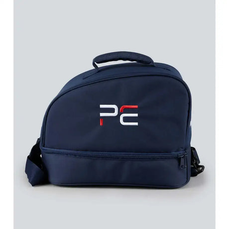 Navy blue premier equine odyssey insulated team helmet bag with top handle and adjustable shoulder strap for riding hats