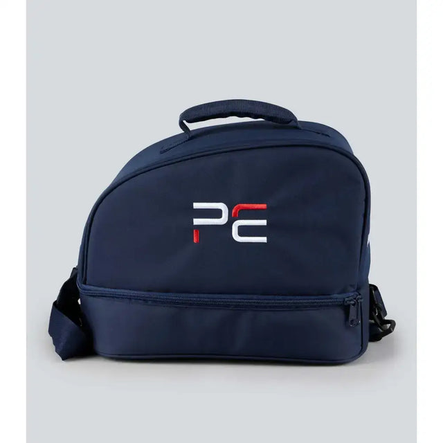 Navy premier equine odyssey team helmet bag made from insulated pe with top handle and adjustable shoulder strap