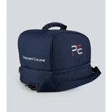 Navy blue premier equine team helmet bag with white and red logo perfect for adjustable riding hats storage