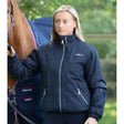 Navy blue premier equine pro rider unisex waterproof riding jacket with silver zippers and subtle branding