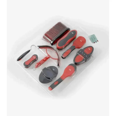 Premier Equine Soft-Touch Grooming Kit Set (9 Pieces) Black / Red Grooming Kits