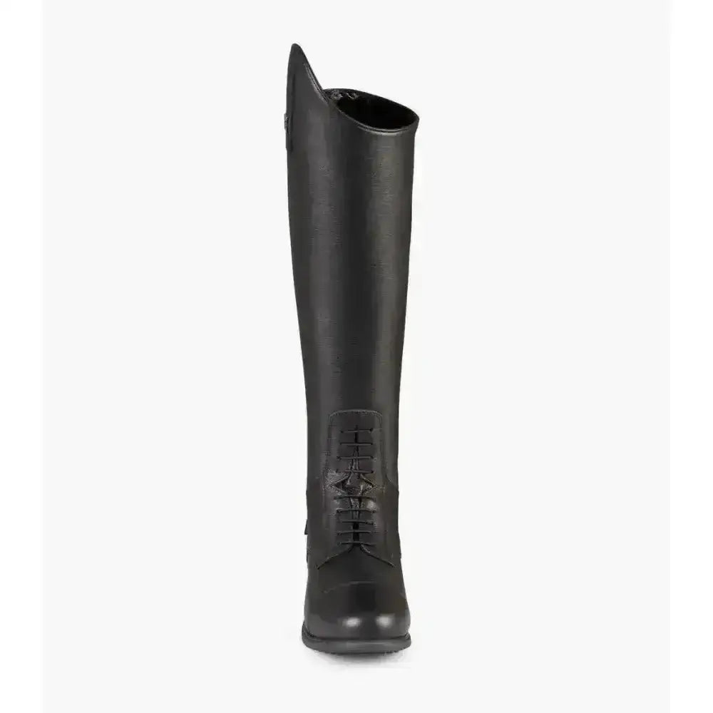 Black leather riding boot with sleek tall design and lacing system from premier equine vallardi ladies leather field tall