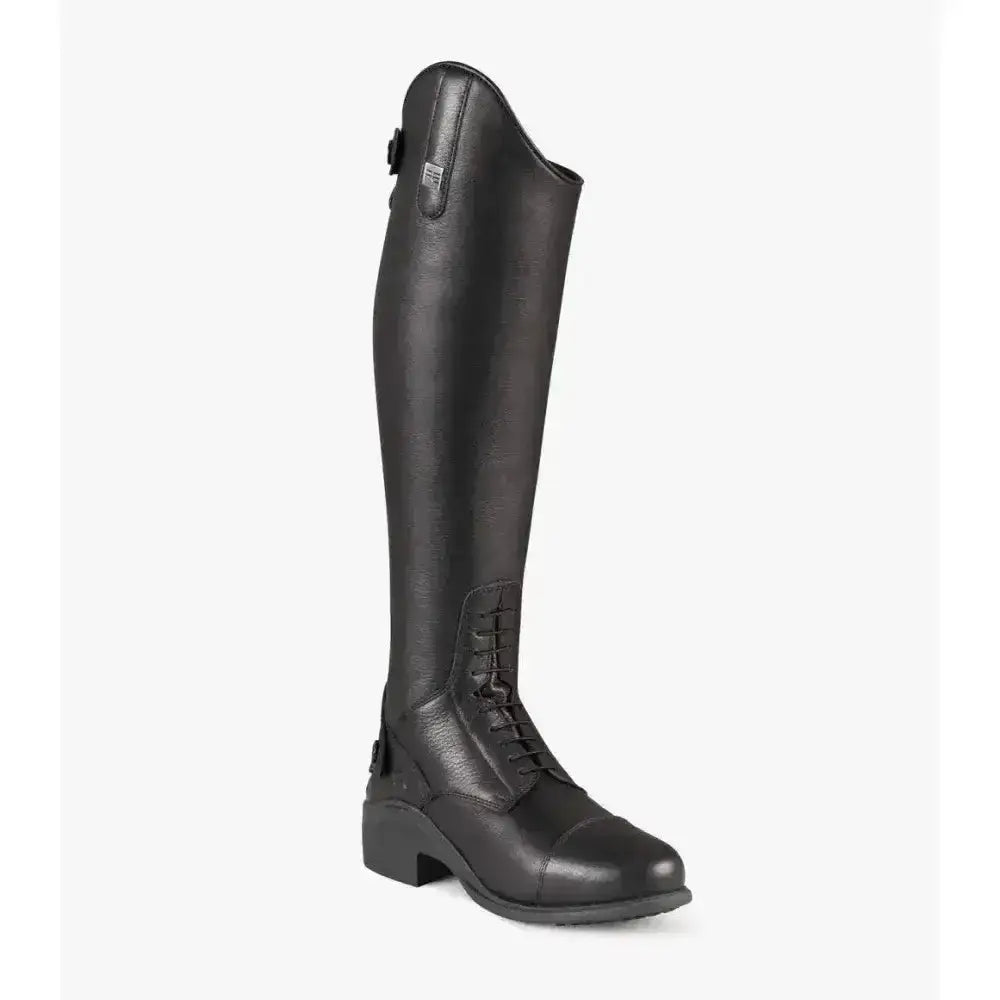 Black leather premier equine vallardi ladies leather field tall riding boot with sleek polished finish and classic lace-up design