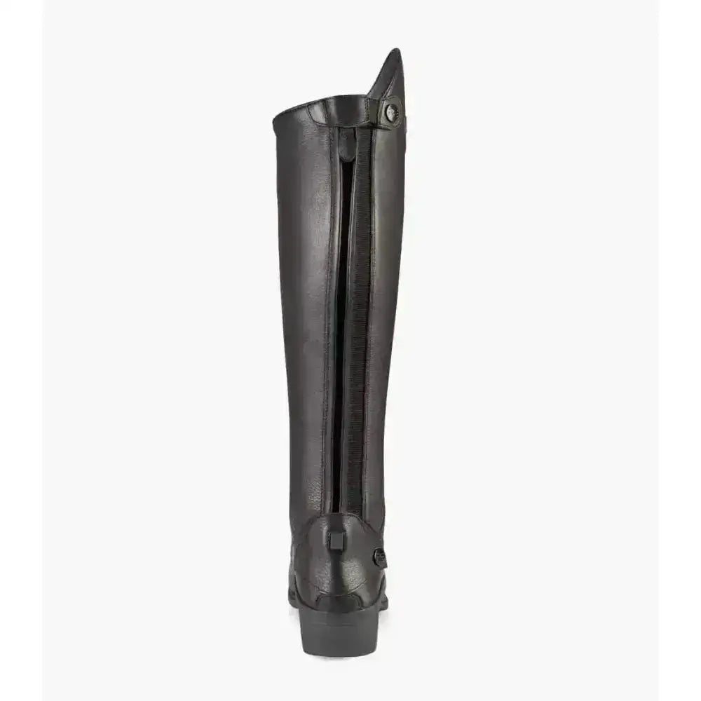 Back view of premier equine vallardi ladies leather field tall riding boot in black with a zipper and sturdy heel