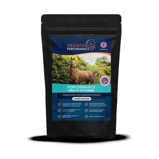 Black resealable pouch of premier performance multivitamin c2 horse performance multivitamin supplement