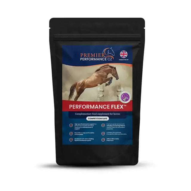 Black resealable pouch of premier performance performanceflex supplement supporting joint structure for horses
