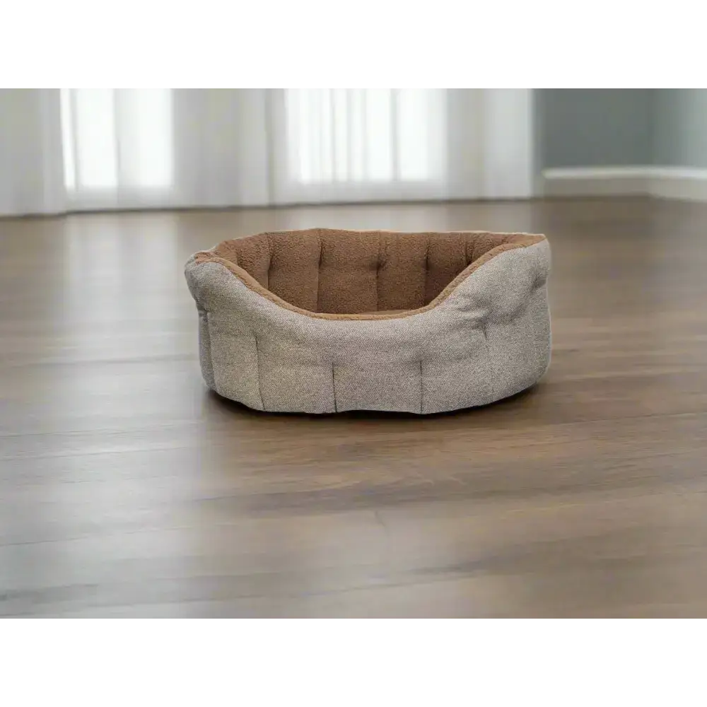 Premium Orkney Tweed Fleece Lined Bolster Beds Brown Intermediate Dog Beds