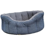 Blue denim orkney tweed fleece lined bolster bed with plush quilted exterior and soft sherpa fleece lining