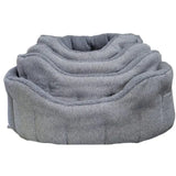 Gray plush lined bolster bed with soft orkney tweed fleece and sherpa fleece lining for cozy pet comfort