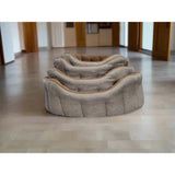 Set of three cozy gray lined bolster beds with orkney tweed fleece and soft sherpa fleece lining in brown