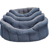 Set of three nested plush blue denim orkney tweed fleece lined bolster beds with soft sherpa fleece lining