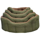 Set of three olive green and brown orkney tweed fleece lined bolster beds with sherpa fleece lining for pets