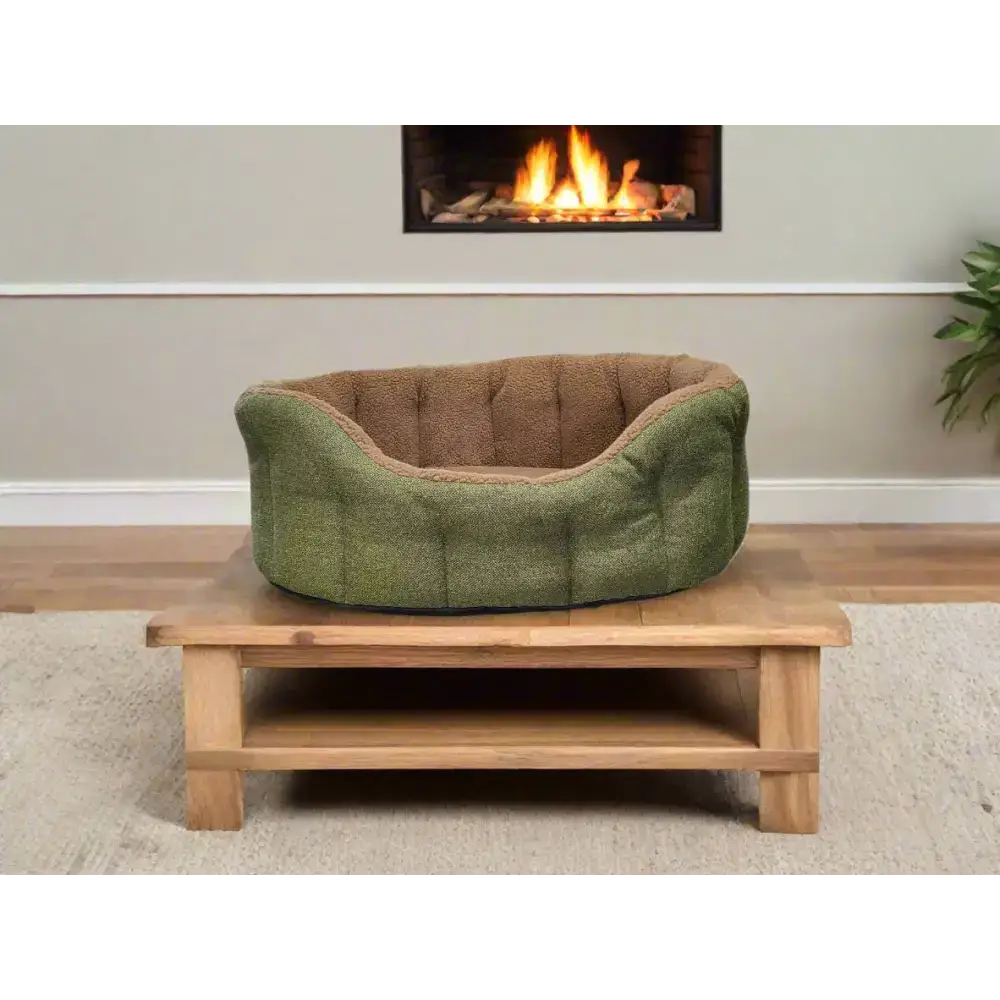 Premium Orkney Tweed Fleece Lined Bolster Beds Green Intermediate Dog Beds
