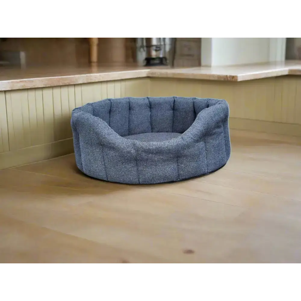 Premium Orkney Tweed Oval Beds Blue Intermediate Dog Beds