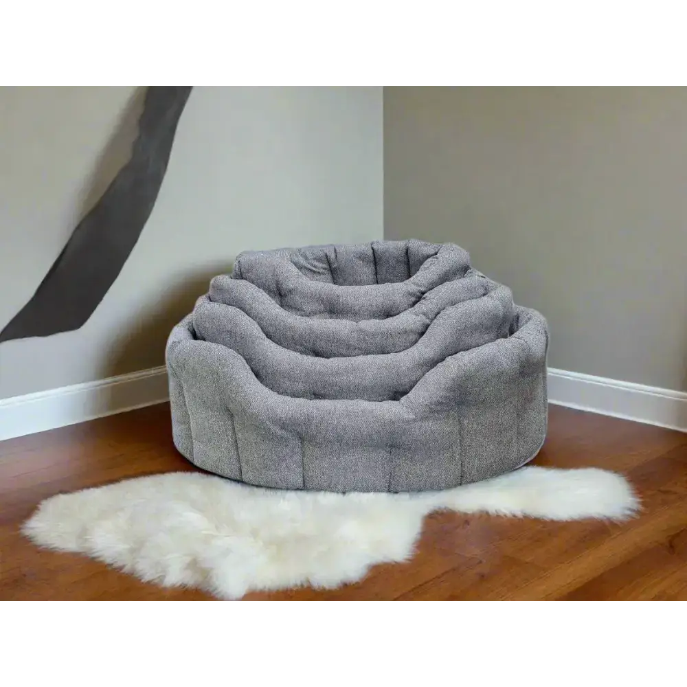 Premium Orkney Tweed Oval Beds Blue Intermediate Dog Beds