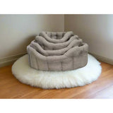 Beige plush tiered tweed oval beds with soft textured fabric and 7cm base from premium orkney tweed collection