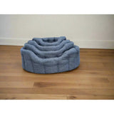 Blue textured fabric premium orkney tweed oval beds with tiered cushioned layers and a 7cm base for pets