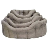 Gray plush premium orkney tweed oval bed with quilted soft fabric and 7cm cushioned base for pets