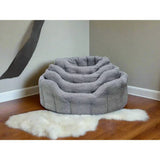 Gray plush premium orkney tweed oval bed with soft textured fabric and 7cm base for cozy pet comfort