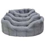 Gray plush premium orkney tweed oval bed with soft textured fabric finish and 7cm base for cozy pet comfort