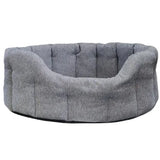 Gray textured premium orkney tweed oval bed with cushioned rounded design and 7cm base for pets
